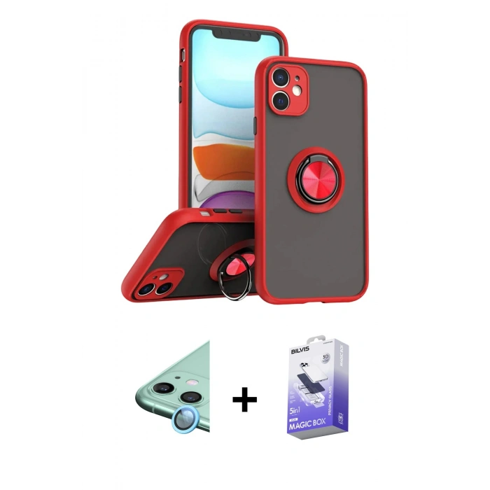 MARSİLYAN™- iPhone 11 Kılıf Yörünge Çizgi - Siyah Bilvis 5in1 5D Magic Hayalet Cam Ekran Koruyucu + Raze Metal Kamera Lens - MI