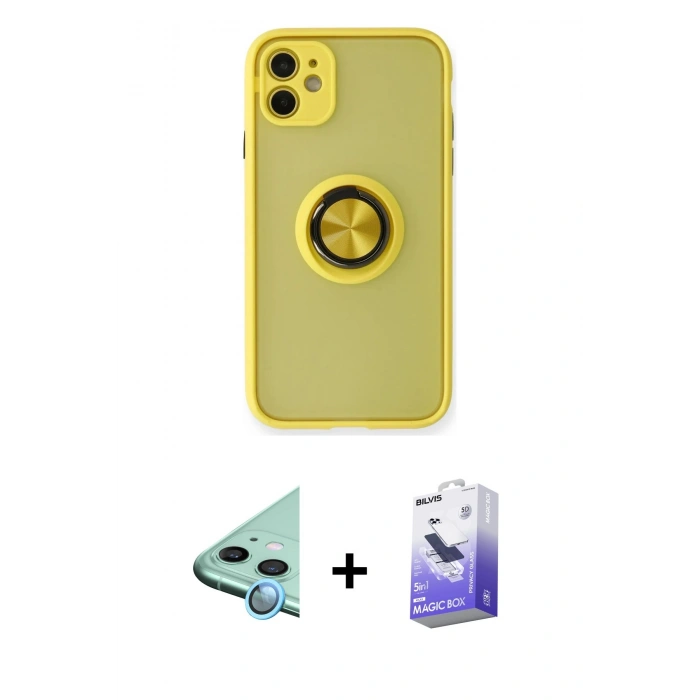 MARSİLYAN™- iPhone 11 Kılıf Yörünge Çizgi - Siyah Bilvis 5in1 5D Magic Hayalet Cam Ekran Koruyucu + Raze Metal Kamera Lens - MI