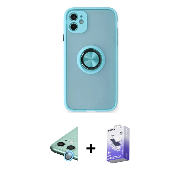 MARSİLYAN™- iPhone 11 Kılıf Yörünge Çizgi - Siyah Bilvis 5in1 5D Magic Hayalet Cam Ekran Koruyucu + Raze Metal Kamera Lens - MI