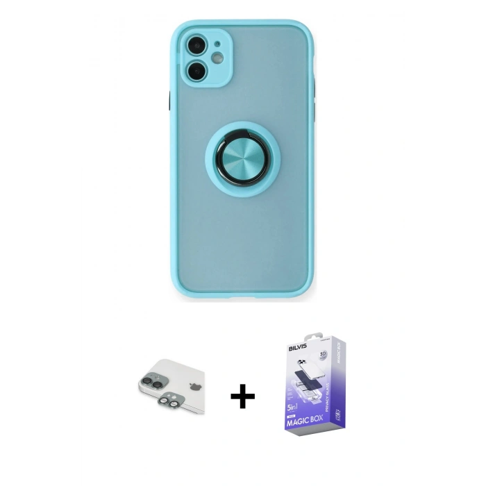 MARSİLYAN™- iPhone 11 Kılıf Yörünge Çizgi - Siyah Bilvis 5in1 5D Magic Hayalet Cam Ekran Koruyucu + Pers Alüminyum Kamera Lens - YL