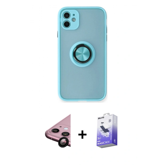 MARSİLYAN™- iPhone 11 Kılıf Yörünge Çizgi - Siyah Bilvis 5in1 5D Magic Hayalet Cam Ekran Koruyucu + Raze Metal Kamera Lens - SH