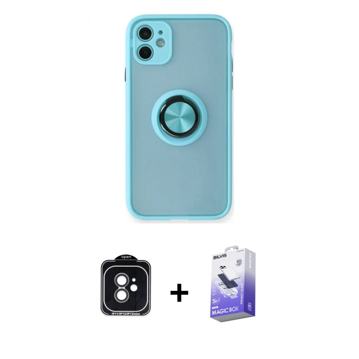 MARSİLYAN™- iPhone 11 Kılıf Yörünge Çizgi - Siyah Bilvis 5in1 5D Magic Hayalet Cam Ekran Koruyucu + PVD Metal Kamera Lens - SH