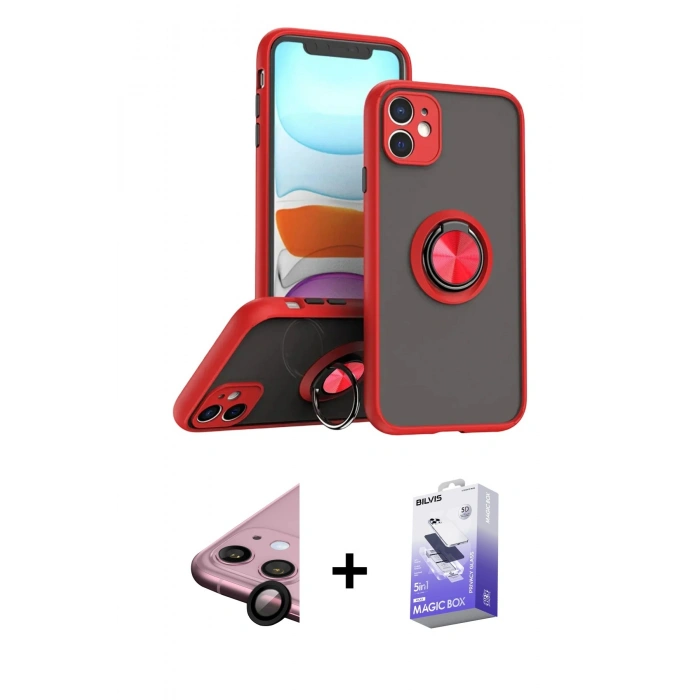 MARSİLYAN™- iPhone 11 Kılıf Yörünge Çizgi - Siyah Bilvis 5in1 5D Magic Hayalet Cam Ekran Koruyucu + Raze Metal Kamera Lens - SH