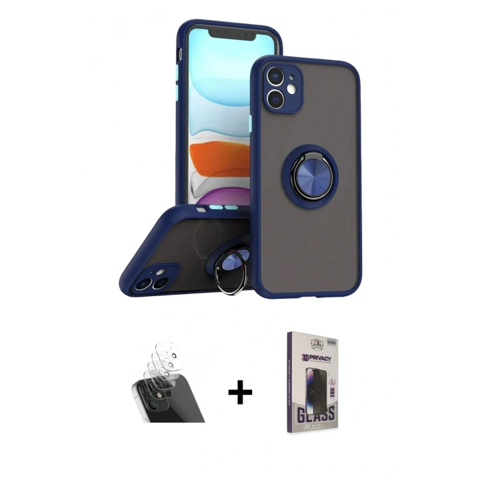 MARSİLYAN™- iPhone 11 Kılıf Yörünge Çizgi - Siyah Bilvis Hayalet Cam Ekran Koruyucu + Kamera Lens Koruma Cam - SF