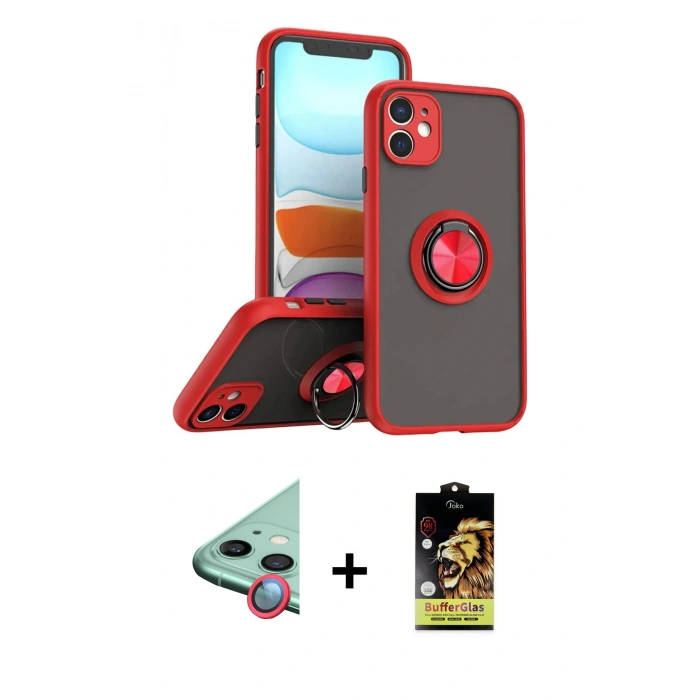 MARSİLYAN™- iPhone 11 Kılıf Yörünge Çizgi - Siyah Buffer Cam Ekran Koruyucu + Raze Metal Kamera Lens - KI