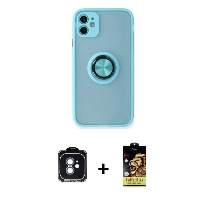 MARSİLYAN™- iPhone 11 Kılıf Yörünge Çizgi - Siyah Buffer Cam Ekran Koruyucu + PVD Metal Kamera Lens - MI