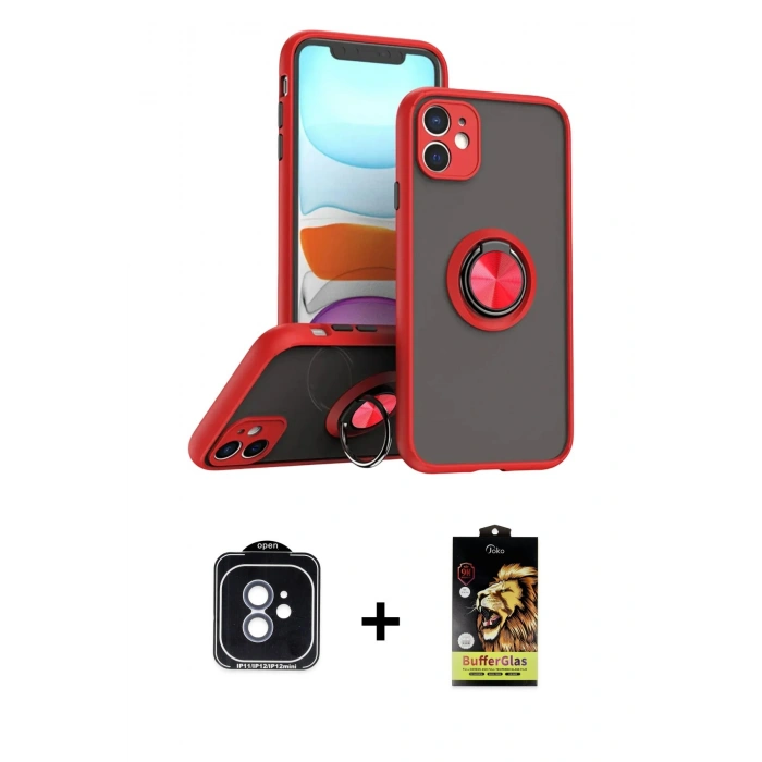 MARSİLYAN™- iPhone 11 Kılıf Yörünge Çizgi - Siyah Buffer Cam Ekran Koruyucu + PVD Metal Kamera Lens - MI