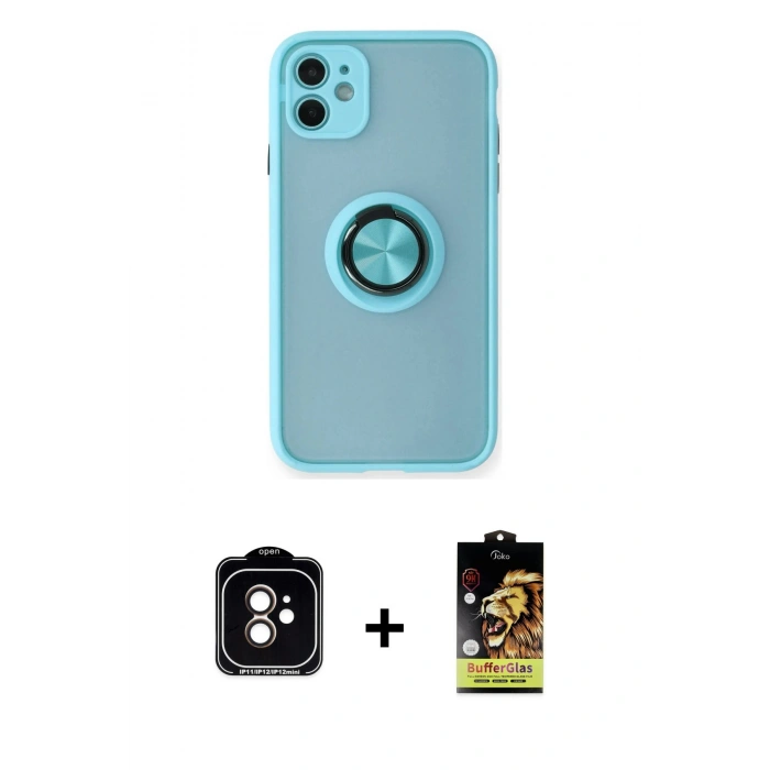 MARSİLYAN™- iPhone 11 Kılıf Yörünge Çizgi - Siyah Buffer Cam Ekran Koruyucu + PVD Metal Kamera Lens - TU