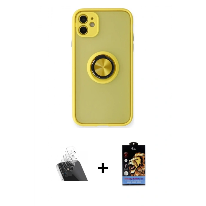 MARSİLYAN™- iPhone 11 Kılıf Yörünge Çizgi - Siyah Buffer Hayalet Cam Ekran Koruyucu + Kamera Lens Koruma Cam - SF