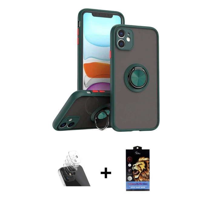 MARSİLYAN™- iPhone 11 Kılıf Yörünge Çizgi - Siyah Buffer Hayalet Cam Ekran Koruyucu + Kamera Lens Koruma Cam - SF