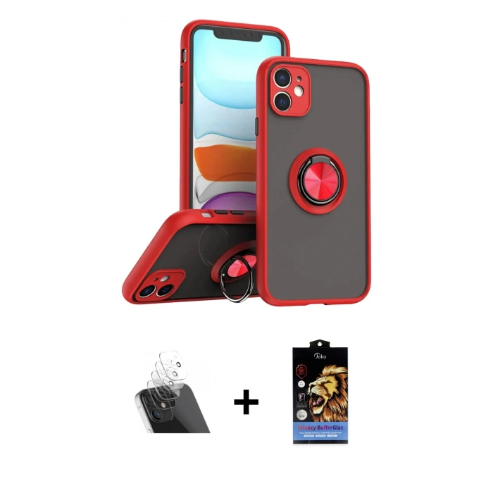MARSİLYAN™- iPhone 11 Kılıf Yörünge Çizgi - Siyah Buffer Hayalet Cam Ekran Koruyucu + Kamera Lens Koruma Cam - SF