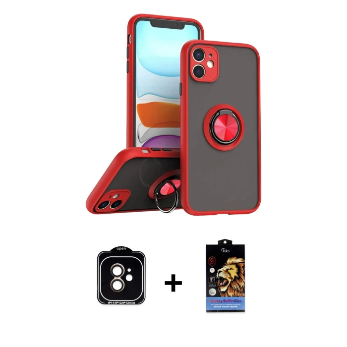 MARSİLYAN™- iPhone 11 Kılıf Yörünge Çizgi - Siyah Buffer Hayalet Cam Ekran Koruyucu + PVD Metal Kamera Lens - TU