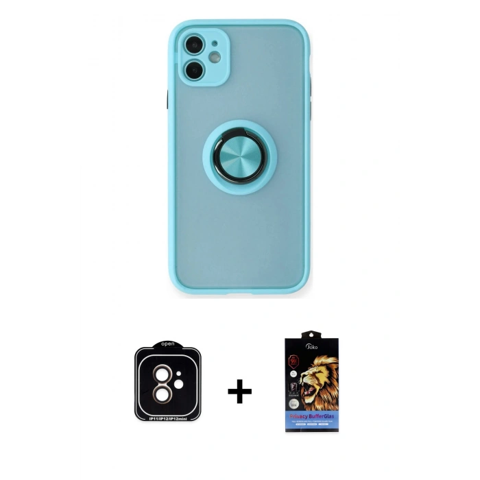 MARSİLYAN™- iPhone 11 Kılıf Yörünge Çizgi - Siyah Buffer Hayalet Cam Ekran Koruyucu + PVD Metal Kamera Lens - TU