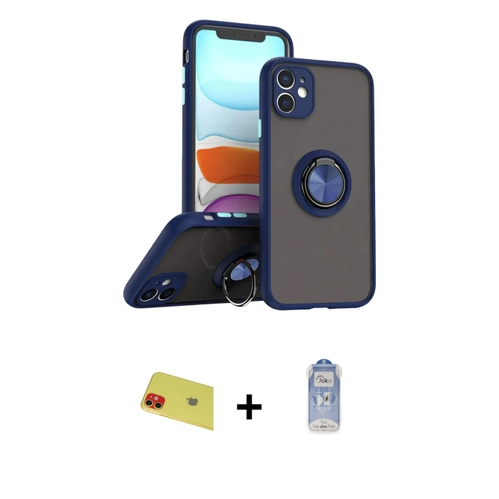 MARSİLYAN™- iPhone 11 Kılıf Yörünge Çizgi - Siyah Joko Magic 5D Cam + Rainbow Kamera Lens Koruma Cam - KI