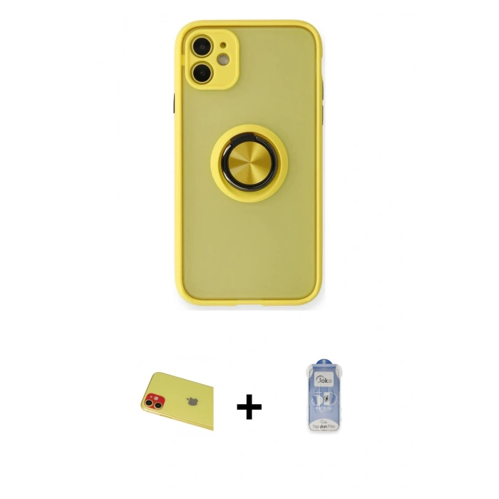 MARSİLYAN™- iPhone 11 Kılıf Yörünge Çizgi - Siyah Joko Magic 5D Cam + Rainbow Kamera Lens Koruma Cam - KI