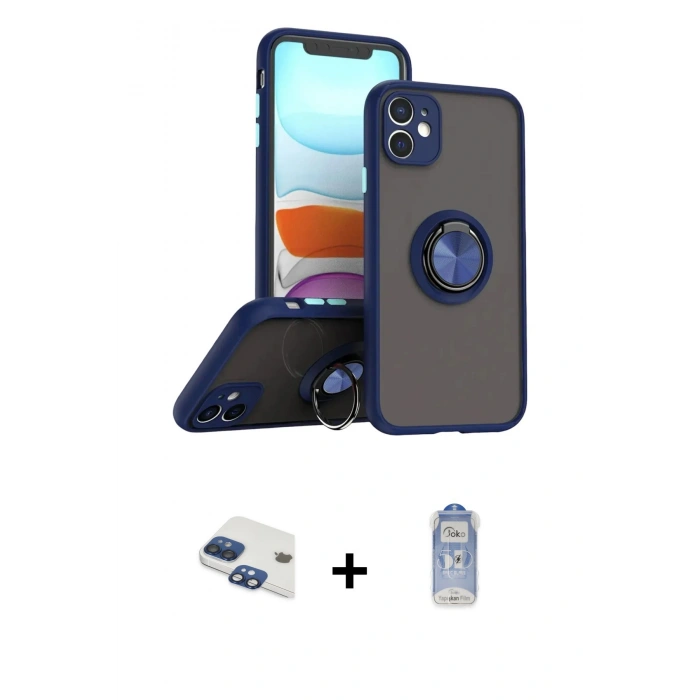 MARSİLYAN™- iPhone 11 Kılıf Yörünge Çizgi - Siyah Joko Magic 5D Cam + Pers Alüminyum Kamera Lens - LT