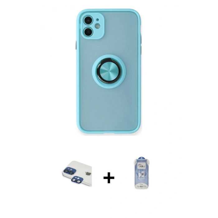 MARSİLYAN™- iPhone 11 Kılıf Yörünge Çizgi - Siyah Joko Magic 5D Cam + Pers Alüminyum Kamera Lens - LT