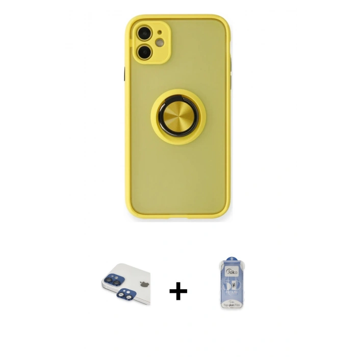 MARSİLYAN™- iPhone 11 Kılıf Yörünge Çizgi - Siyah Joko Magic 5D Cam + Pers Alüminyum Kamera Lens - LT
