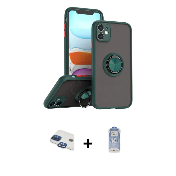 MARSİLYAN™- iPhone 11 Kılıf Yörünge Çizgi - Siyah Joko Magic 5D Cam + Pers Alüminyum Kamera Lens - LT