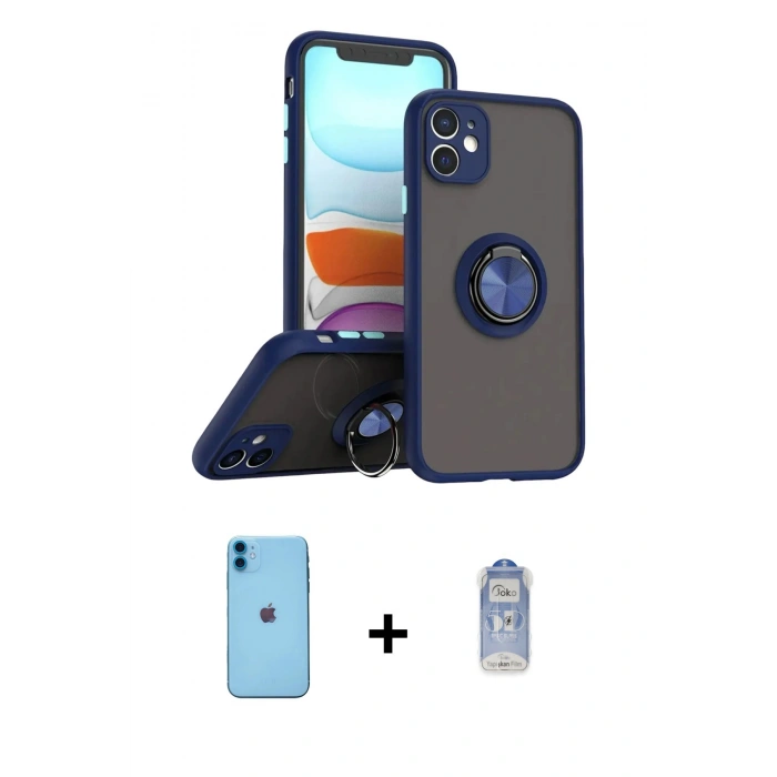 MARSİLYAN™- iPhone 11 Kılıf Yörünge Çizgi - Siyah Joko Magic 5D Cam + Neon Fosforlu Kamera Lens - MI
