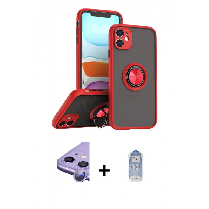 MARSİLYAN™- iPhone 11 Kılıf Yörünge Çizgi - Siyah Joko Magic 5D Cam + Raze Metal Kamera Lens - MR
