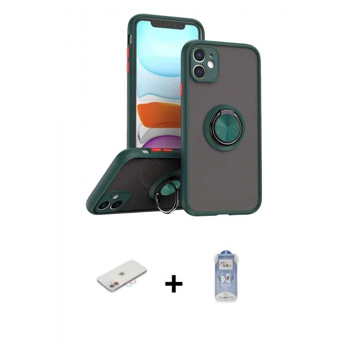 MARSİLYAN™- iPhone 11 Kılıf Yörünge Çizgi - Siyah Joko Magic 5D Cam + Renkli Kamera Lens Koruma Cam - PE