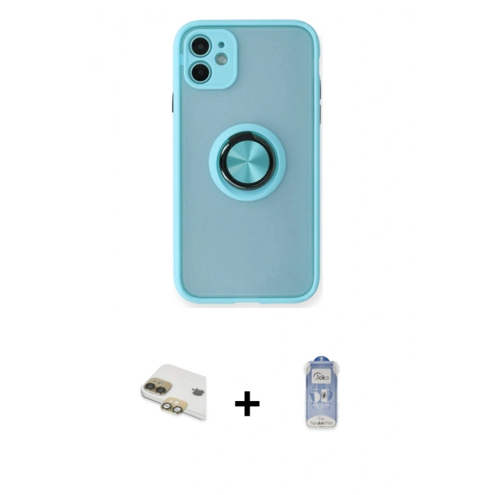 MARSİLYAN™- iPhone 11 Kılıf Yörünge Çizgi - Siyah Joko Magic 5D Cam + Pers Alüminyum Kamera Lens - GD