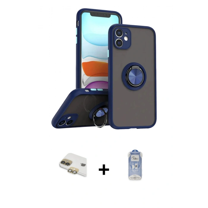 MARSİLYAN™- iPhone 11 Kılıf Yörünge Çizgi - Siyah Joko Magic 5D Cam + Pers Alüminyum Kamera Lens - GD