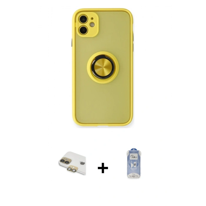 MARSİLYAN™- iPhone 11 Kılıf Yörünge Çizgi - Siyah Joko Magic 5D Cam + Pers Alüminyum Kamera Lens - GD