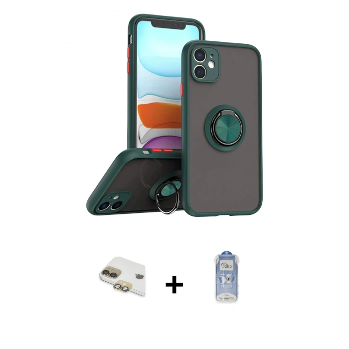 MARSİLYAN™- iPhone 11 Kılıf Yörünge Çizgi - Siyah Joko Magic 5D Cam + Pers Alüminyum Kamera Lens - GD
