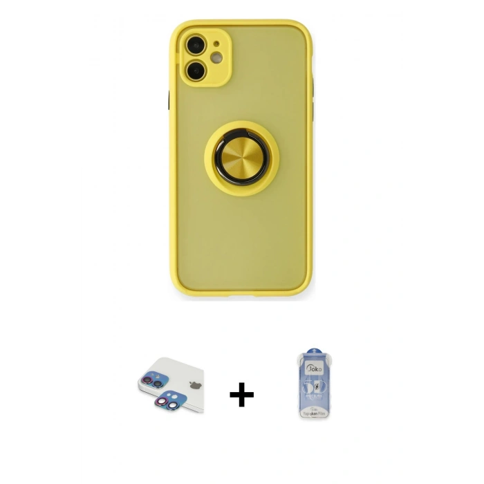 MARSİLYAN™- iPhone 11 Kılıf Yörünge Çizgi - Siyah Joko Magic 5D Cam + Pers Alüminyum Kamera Lens - GI