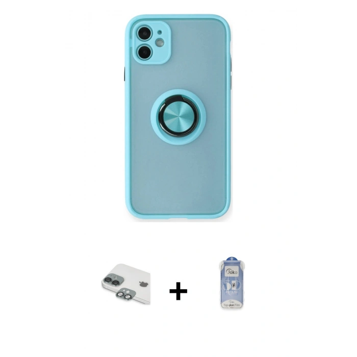 MARSİLYAN™- iPhone 11 Kılıf Yörünge Çizgi - Siyah Joko Magic 5D Cam + Pers Alüminyum Kamera Lens - YL