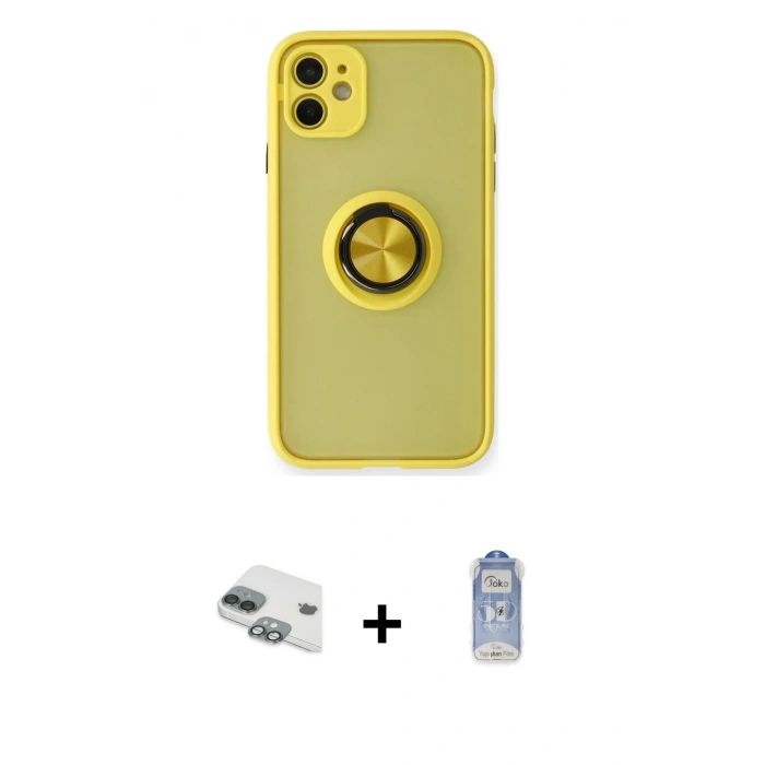 MARSİLYAN™- iPhone 11 Kılıf Yörünge Çizgi - Siyah Joko Magic 5D Cam + Pers Alüminyum Kamera Lens - YL