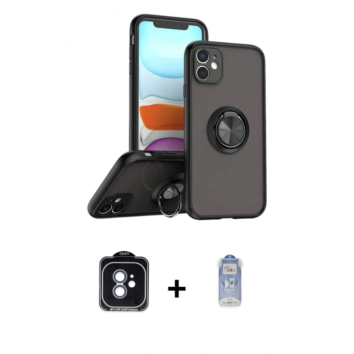 MARSİLYAN™- iPhone 11 Kılıf Yörünge Çizgi - Siyah Joko Magic 5D Cam + PVD Metal Kamera Lens - MI