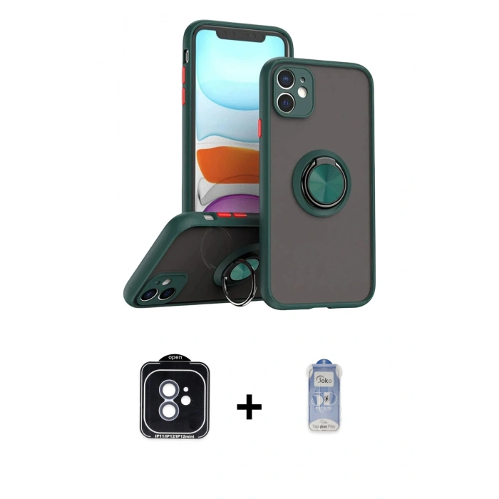 MARSİLYAN™- iPhone 11 Kılıf Yörünge Çizgi - Siyah Joko Magic 5D Cam + PVD Metal Kamera Lens - MI
