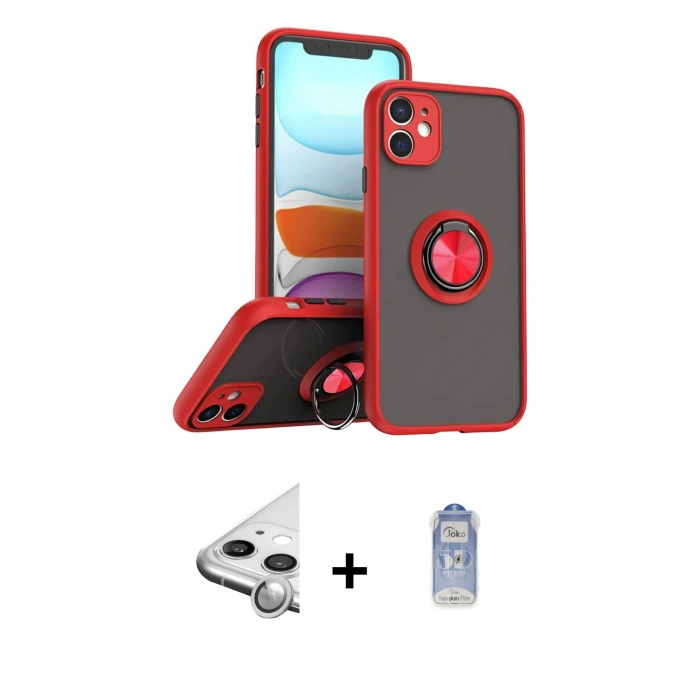 MARSİLYAN™- iPhone 11 Kılıf Yörünge Çizgi - Siyah Joko Magic 5D Cam + Raze Metal Kamera Lens - GS