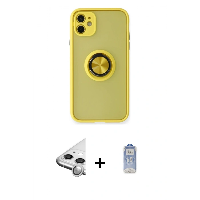 MARSİLYAN™- iPhone 11 Kılıf Yörünge Çizgi - Siyah Joko Magic 5D Cam + Raze Metal Kamera Lens - GS