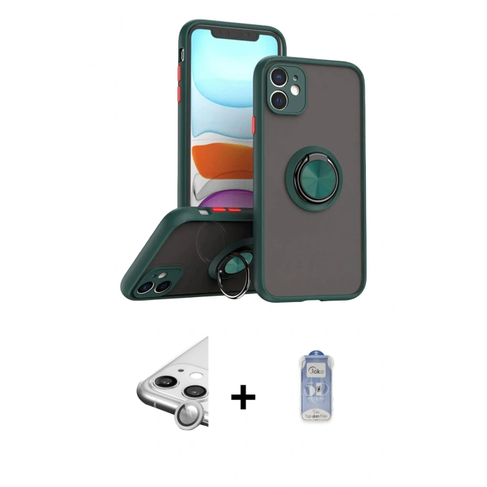 MARSİLYAN™- iPhone 11 Kılıf Yörünge Çizgi - Siyah Joko Magic 5D Cam + Raze Metal Kamera Lens - GS