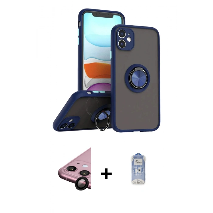 MARSİLYAN™- iPhone 11 Kılıf Yörünge Çizgi - Siyah Joko Magic 5D Cam + Raze Metal Kamera Lens - SH