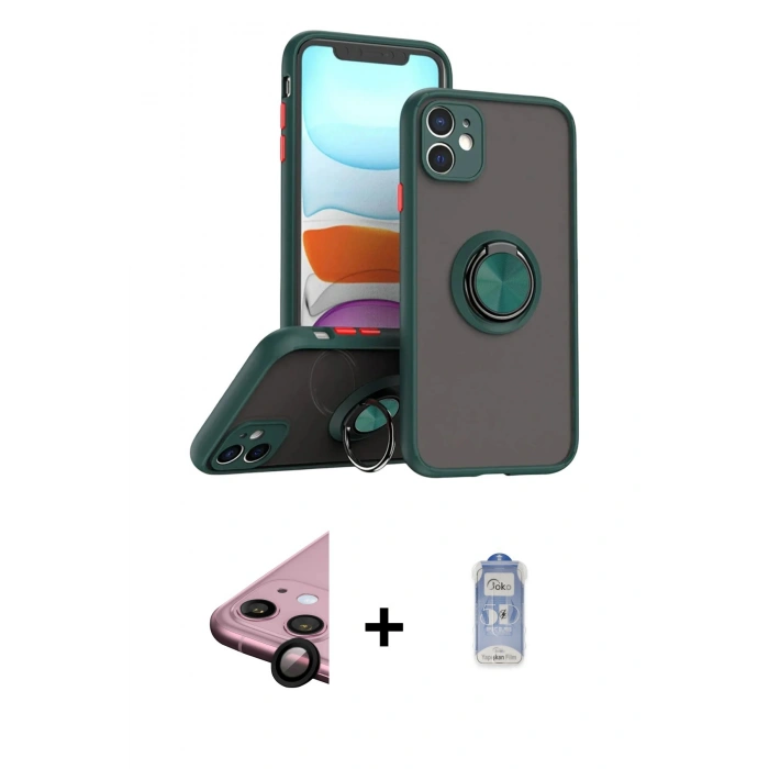 MARSİLYAN™- iPhone 11 Kılıf Yörünge Çizgi - Siyah Joko Magic 5D Cam + Raze Metal Kamera Lens - SH