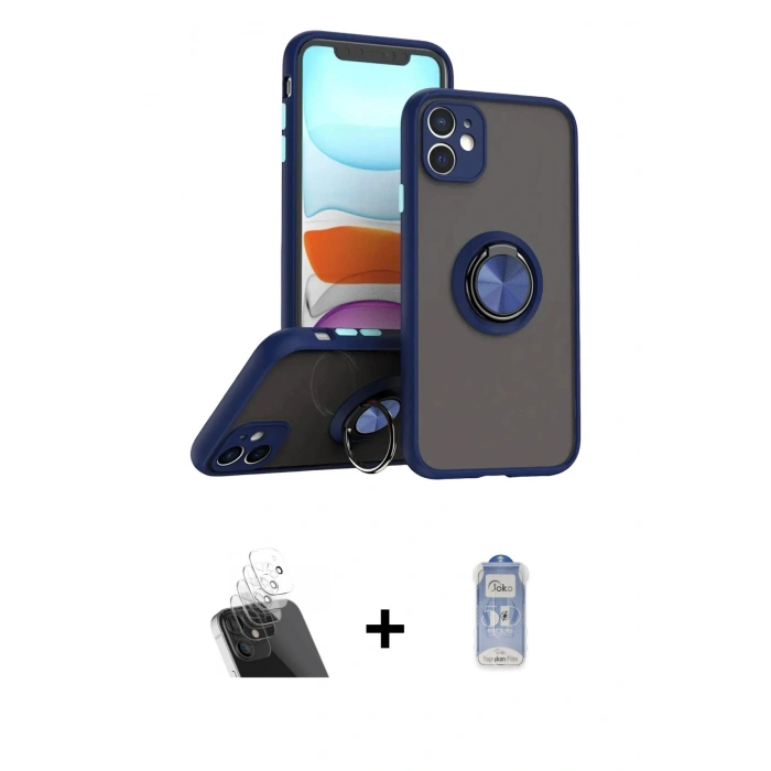 MARSİLYAN™- iPhone 11 Kılıf Yörünge Çizgi - Siyah Joko Magic 5D Cam + Kamera Lens Koruma Cam - SF