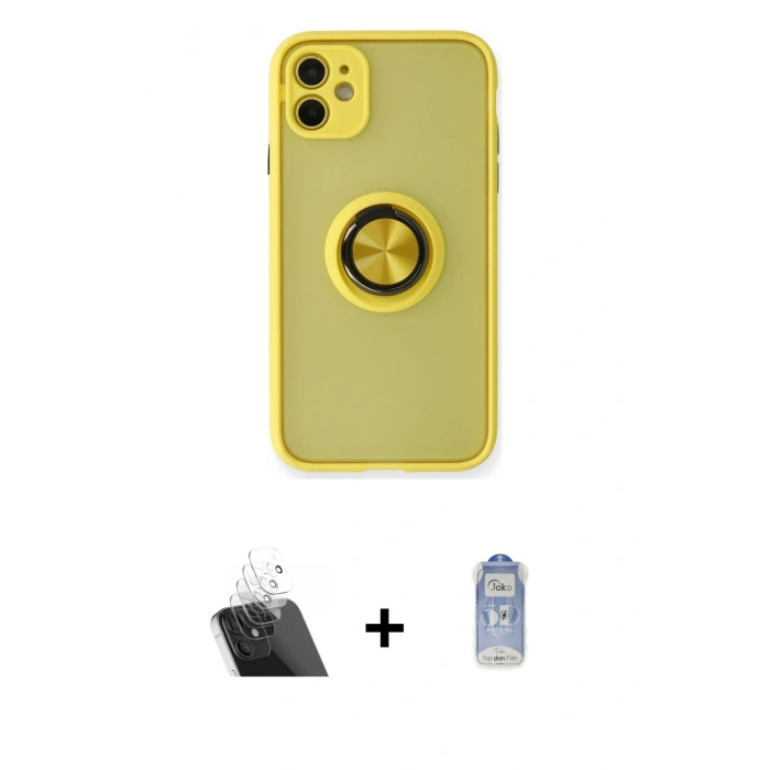 MARSİLYAN™- iPhone 11 Kılıf Yörünge Çizgi - Siyah Joko Magic 5D Cam + Kamera Lens Koruma Cam - SF
