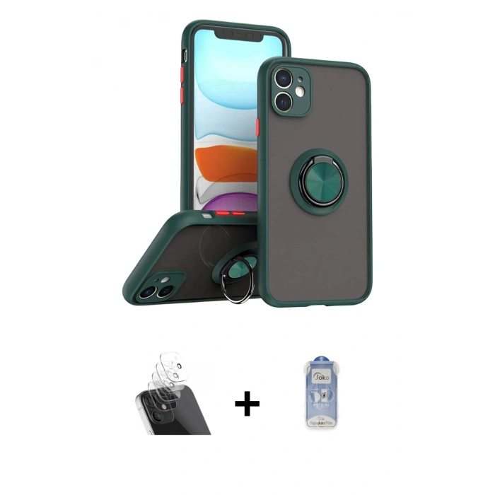 MARSİLYAN™- iPhone 11 Kılıf Yörünge Çizgi - Siyah Joko Magic 5D Cam + Kamera Lens Koruma Cam - SF