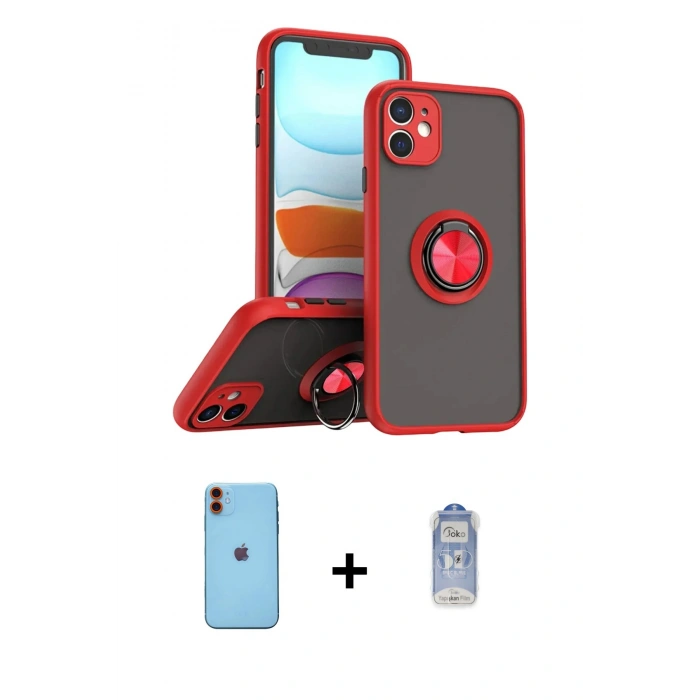 MARSİLYAN™- iPhone 11 Kılıf Yörünge Çizgi - Siyah Joko Magic 5D Cam + Neon Fosforlu Kamera Lens - TU