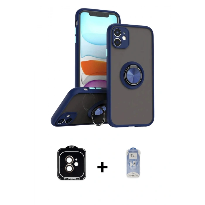 MARSİLYAN™- iPhone 11 Kılıf Yörünge Çizgi - Siyah Joko Magic 5D Cam + PVD Metal Kamera Lens - TU