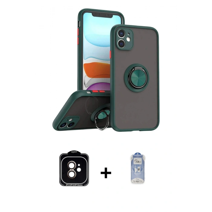 MARSİLYAN™- iPhone 11 Kılıf Yörünge Çizgi - Siyah Joko Magic 5D Cam + PVD Metal Kamera Lens - TU