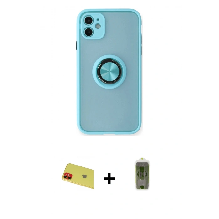 MARSİLYAN™- iPhone 11 Kılıf Yörünge Çizgi - Siyah Joko Magic 5D Hayalet Cam + Rainbow Kamera Lens Koruma Cam - KI