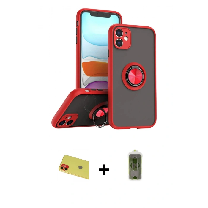 MARSİLYAN™- iPhone 11 Kılıf Yörünge Çizgi - Siyah Joko Magic 5D Hayalet Cam + Rainbow Kamera Lens Koruma Cam - KI