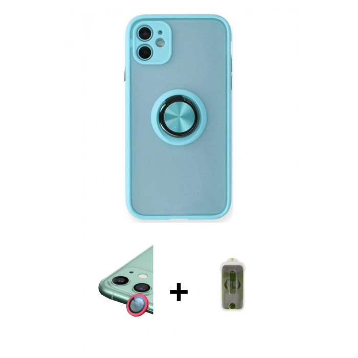 MARSİLYAN™- iPhone 11 Kılıf Yörünge Çizgi - Siyah Joko Magic 5D Hayalet Cam + Raze Metal Kamera Lens - KI