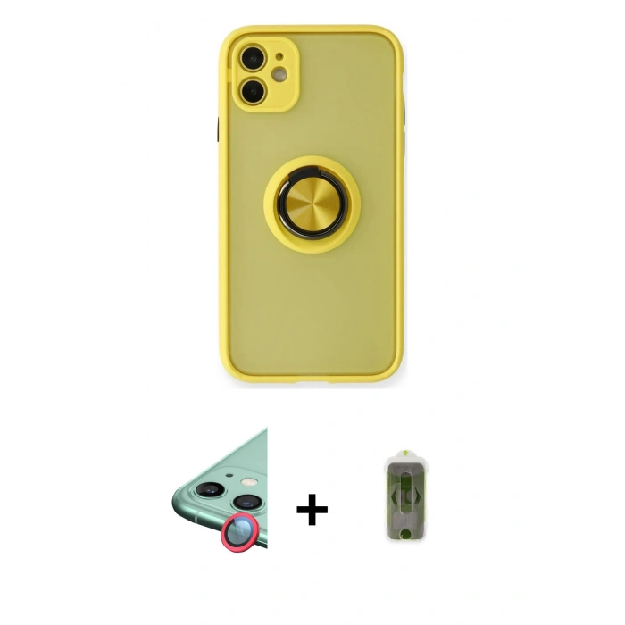 MARSİLYAN™- iPhone 11 Kılıf Yörünge Çizgi - Siyah Joko Magic 5D Hayalet Cam + Raze Metal Kamera Lens - KI